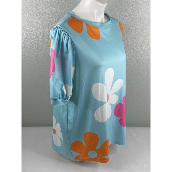 Flower Power Women XL Shirt Blue Multi Color Floral Pattern Casual NWT - Picture 3 of 9